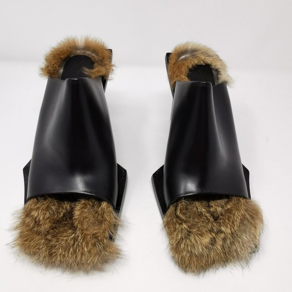 Marques Almeida Black Leather Mules Lined in Fur - Picture 5 of 16